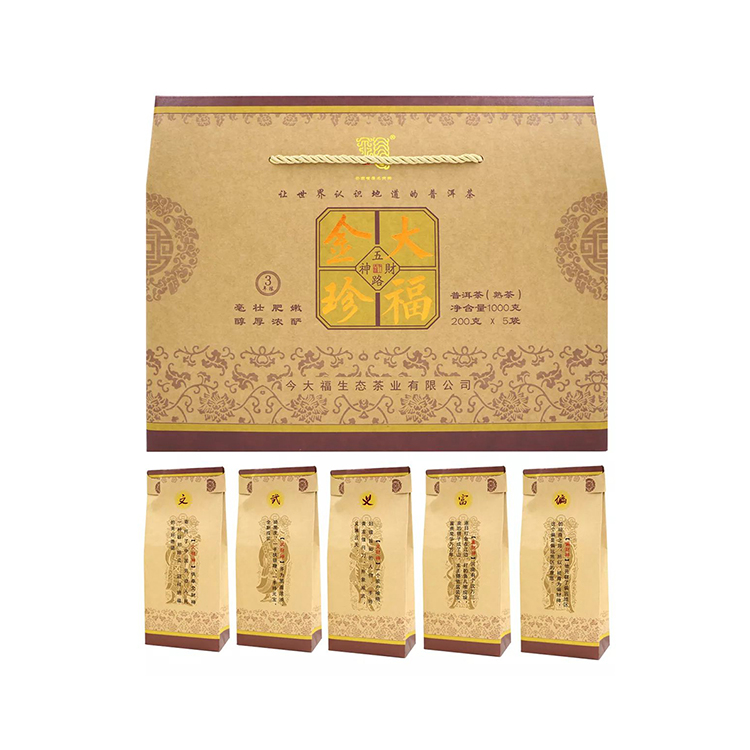 2019年今大福 大福金珍 五路财神 三年陈班章熟茶 1000克散茶